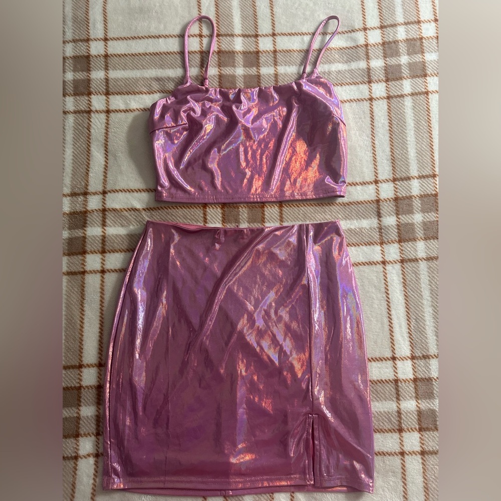 Metallic Pink Skirt Set
